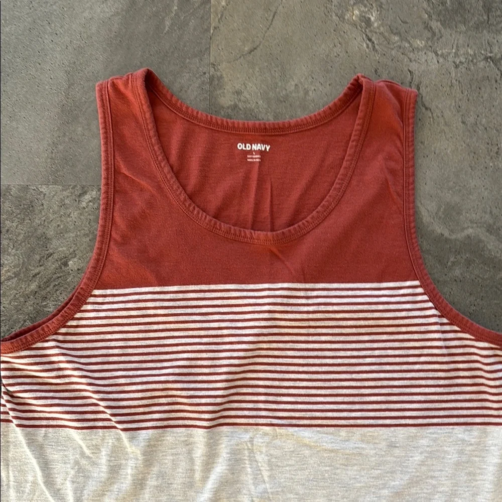 Old Navy Boy Orange and Gray Striped Tank Top, Super Soft, Warm Weather, Size L